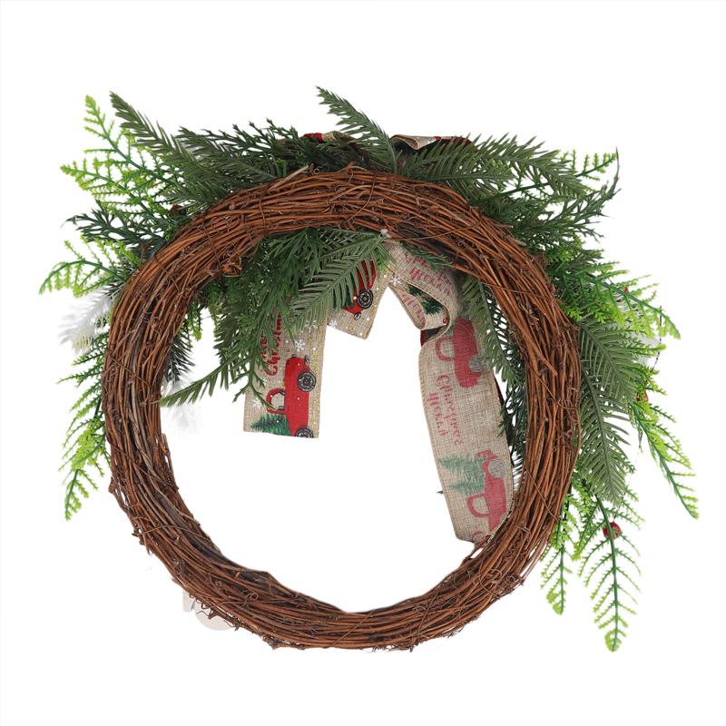 Christmas Decorative Rattan Woven Tape Chic Rattan Leaves Home Party Bowknot Red Berry Door Wreath Holiday Decorations Ornaments