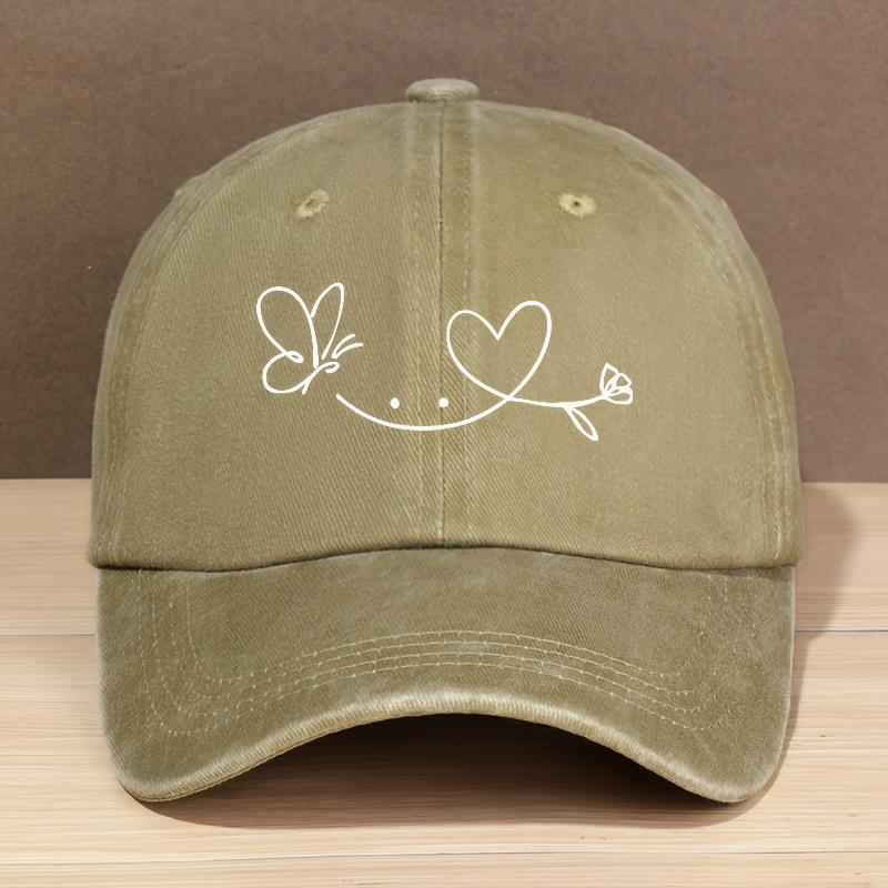 Unisex VintageInspired Soft Top Baseball Cap with Butterfly  Heart Design  Adjustable FitLightweight Polyester