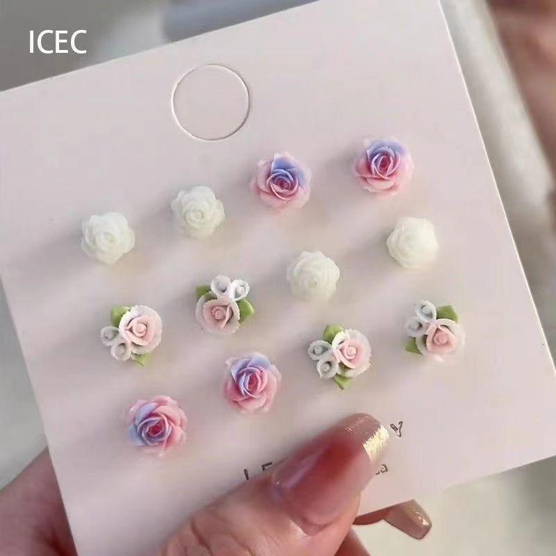 2025 Гипоаллергенные серьги-гвоздики со свежими цветами: Универсальный девчачий набор для студентов