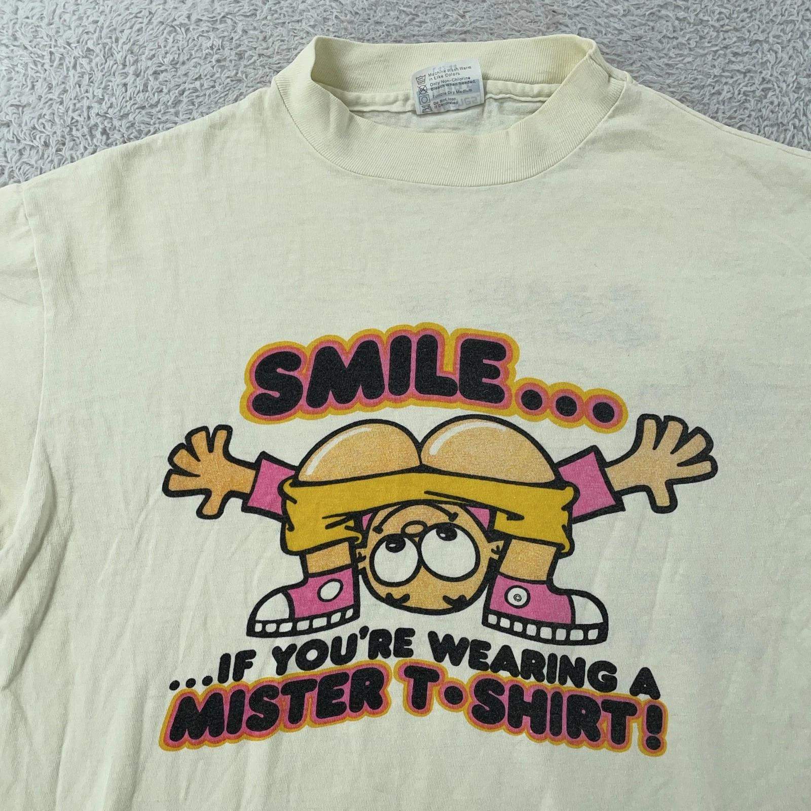 

Vintage 80s Smile Mister T-Shirt Mens Medium Butt Joke Cartoon USA Double Sided 3XL