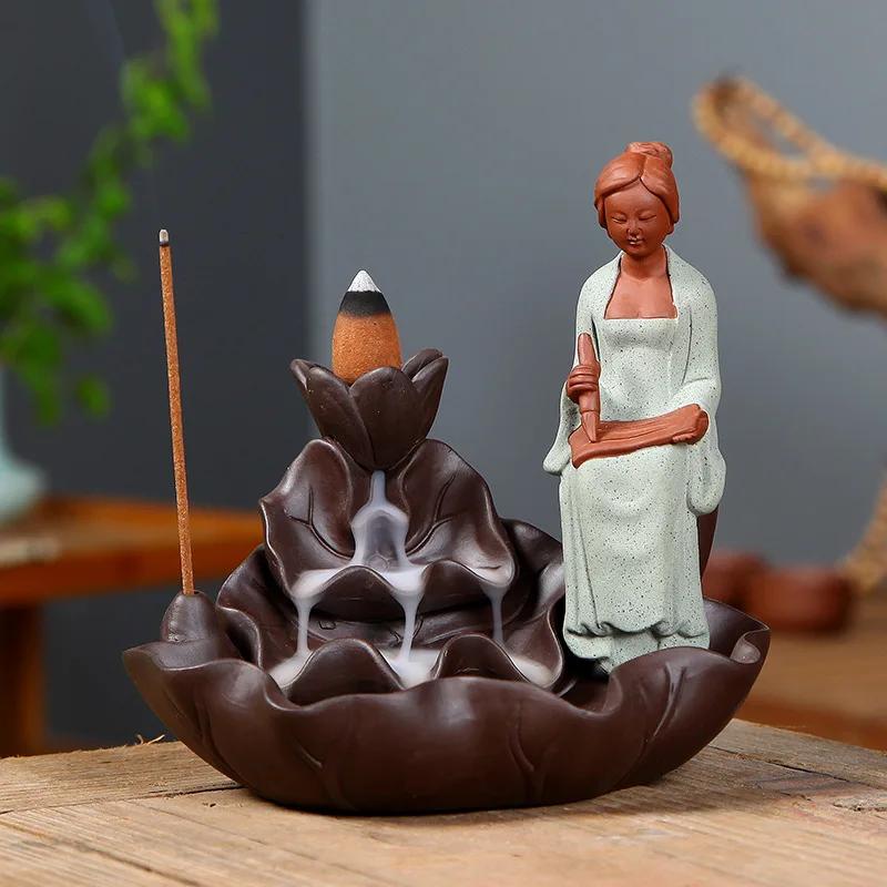 Домашний Декор Женщина Благовония Палочки Пуля Черный Водопад Шишки Дым Керамическая Кадильница