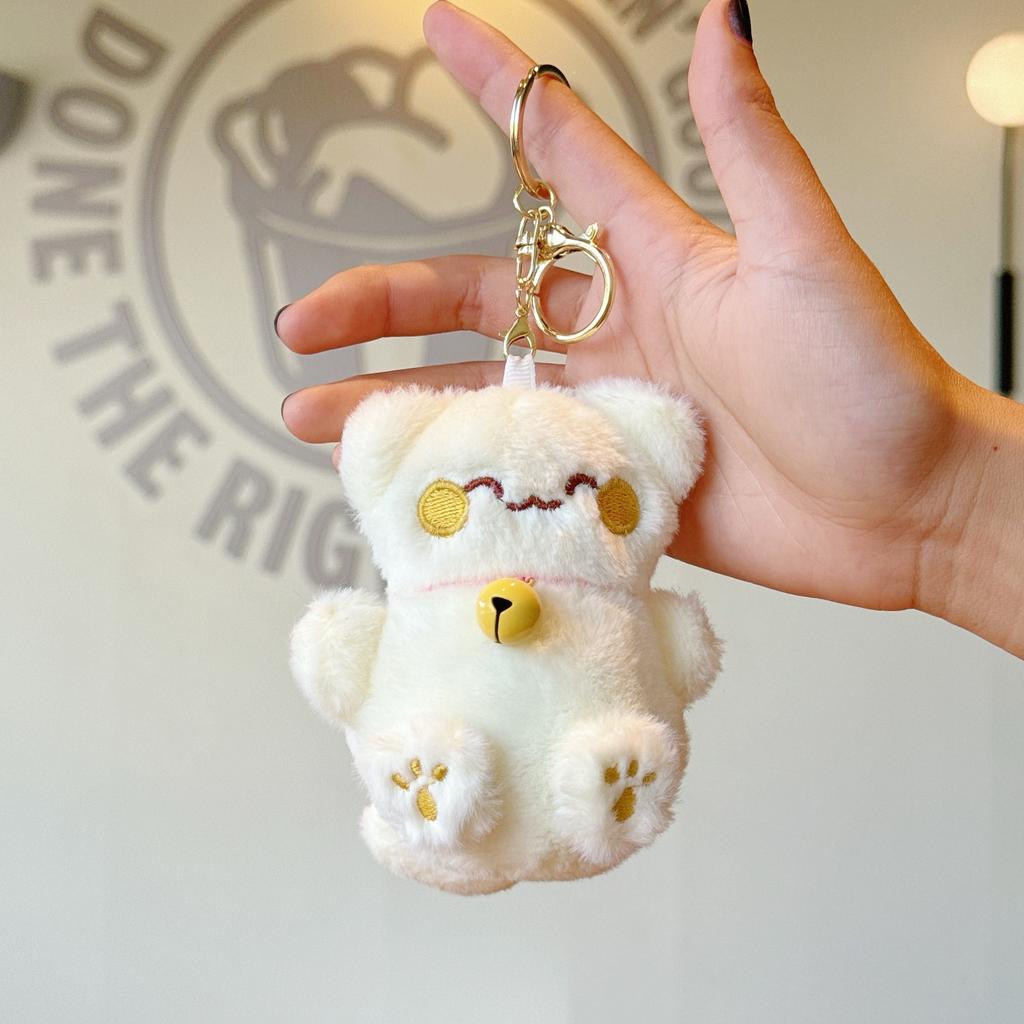 Cute Maneki Neko Lucky Cat Keychain, Plush Stuffed Animal with Bell Charm for Bag Purse Keys,Good Luck Gift Kawaii Doll Ornament