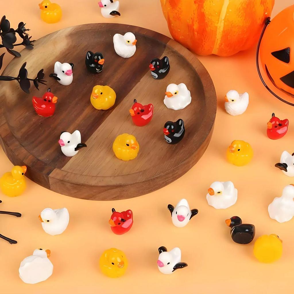 10/20Pcs Mini Resin Duck Halloween Pumpkin Ghost Miniature Ducks Tiny Animals Figures Statue Ornament For Halloween Party Gift