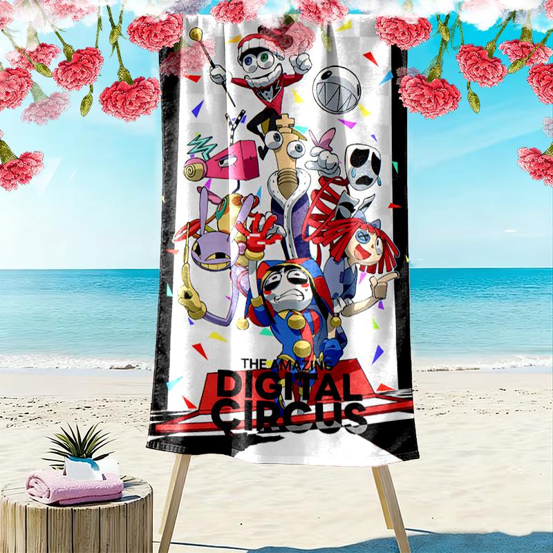 1 pièce La Serviette de Plage Amazing Digital Circus, Parfaite pour les Activités en Plein Air, Fournitures de Voyage d'Été Idéales, Comme Cadeau pour les Festivals