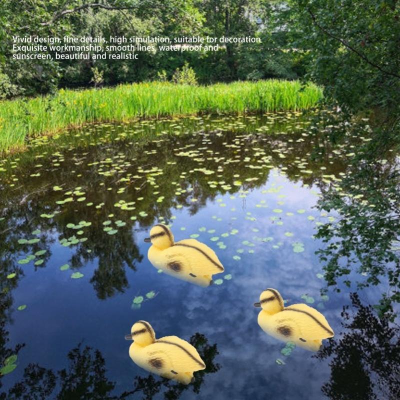 3Pcs Floating Yellow Duckling Realistic Plastic Duck Fish Pond Ornament for Garden Swimming Pool Fishing Pond Water Decoration S