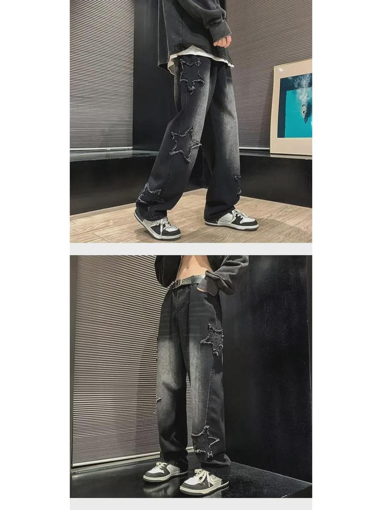 Men's Loose Wide-Leg Jeans - American Hip-Hop Style High Street Fashion
