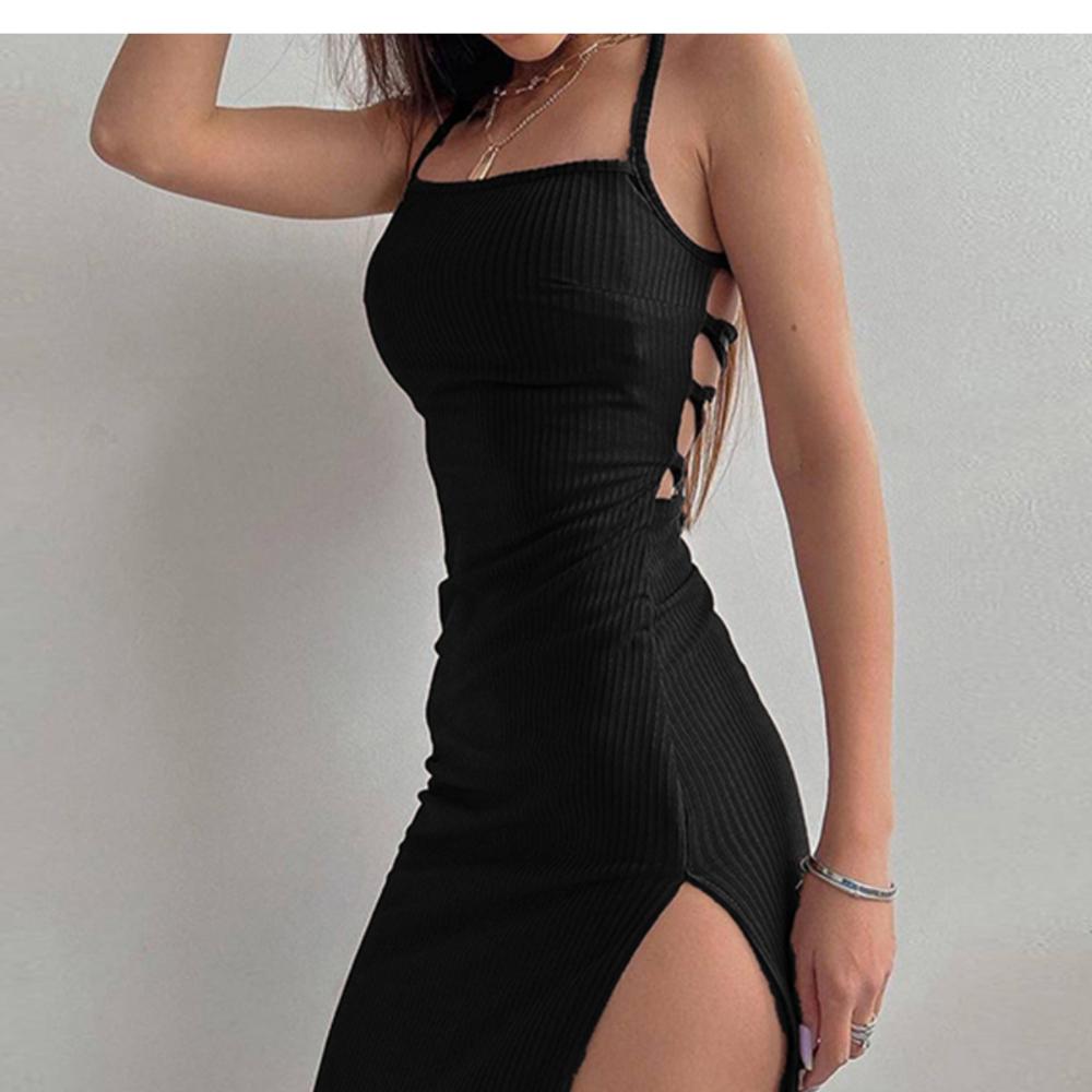 Summer Sexy High Split Halter Dress Slim Fit Sleeveless Dress Fashionable Women's Comfortable Solid Color Dress