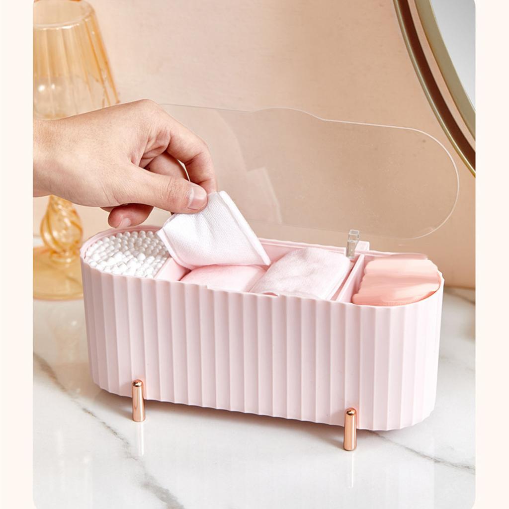 Dustproof Makeup Organizer Box Plastic Cotton Swab Pad Storage Container with Lid For Bathroom Home