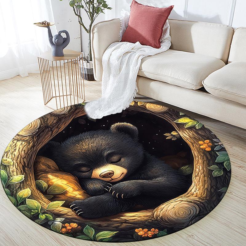 Bear Cub Round Area Rug,Carpet Rug for Living Room Bedroom Sofa Playroom Decor,Non-slip Floor Mat