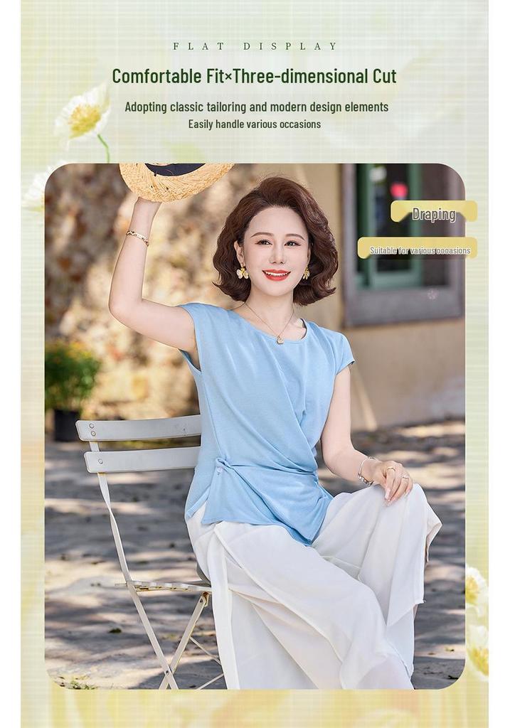 Summer Fashion Two-Piece Set: Stylish Wide-Leg Pants & Top for Middle-Aged Women