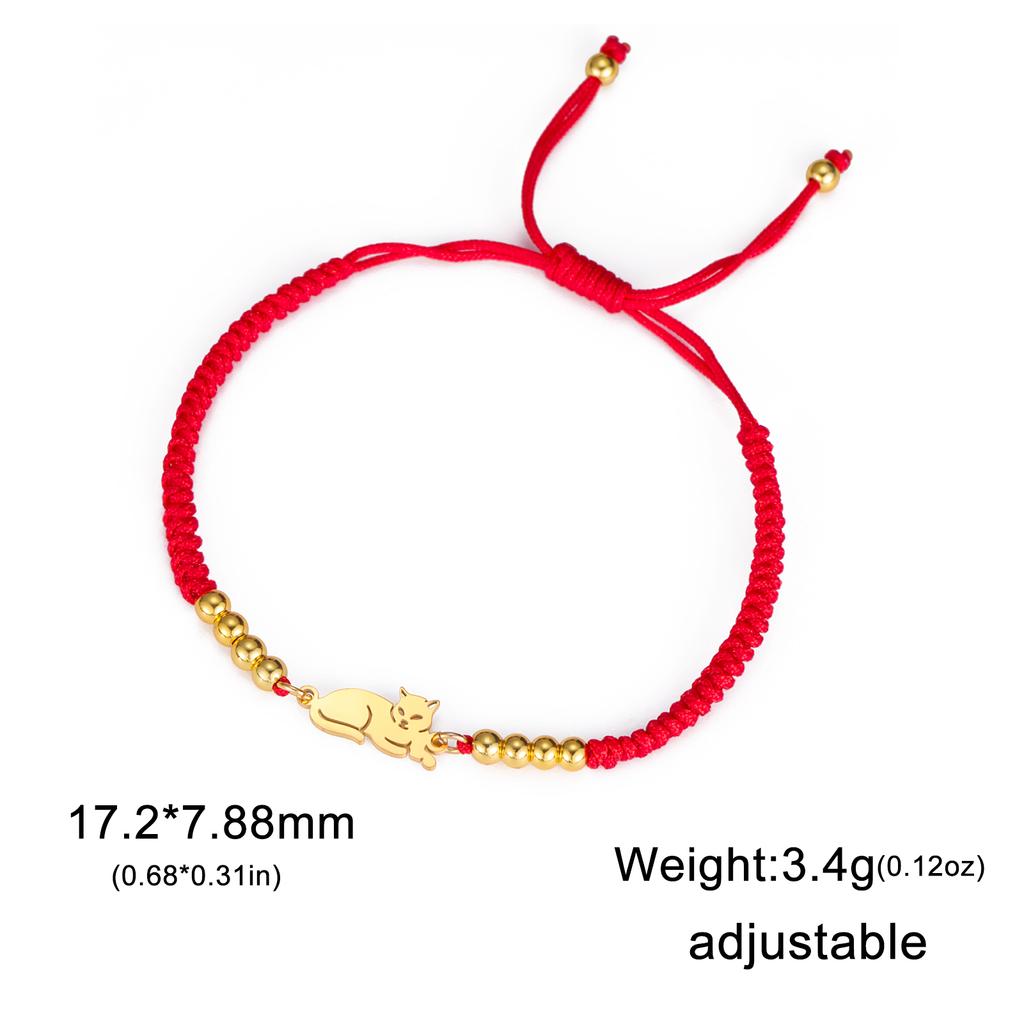 Stainless Steel Gold Cat Charm Bracelet for Women Braided Rope Bracelets Animal Kitten Jewelry Valentine Gift
