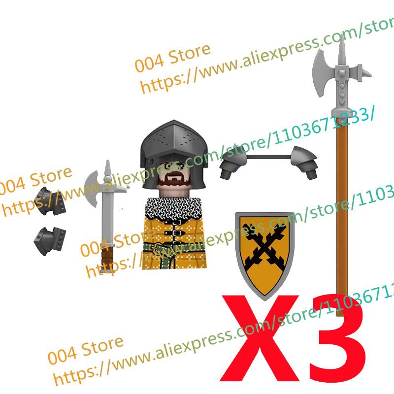 N511U-518U N335-337 Mittelalterliche Burg Ritter Bausteine Figuren Vierseitiger UV-Druck Waffen Zubehör Spielzeug Kindergeschenke F030