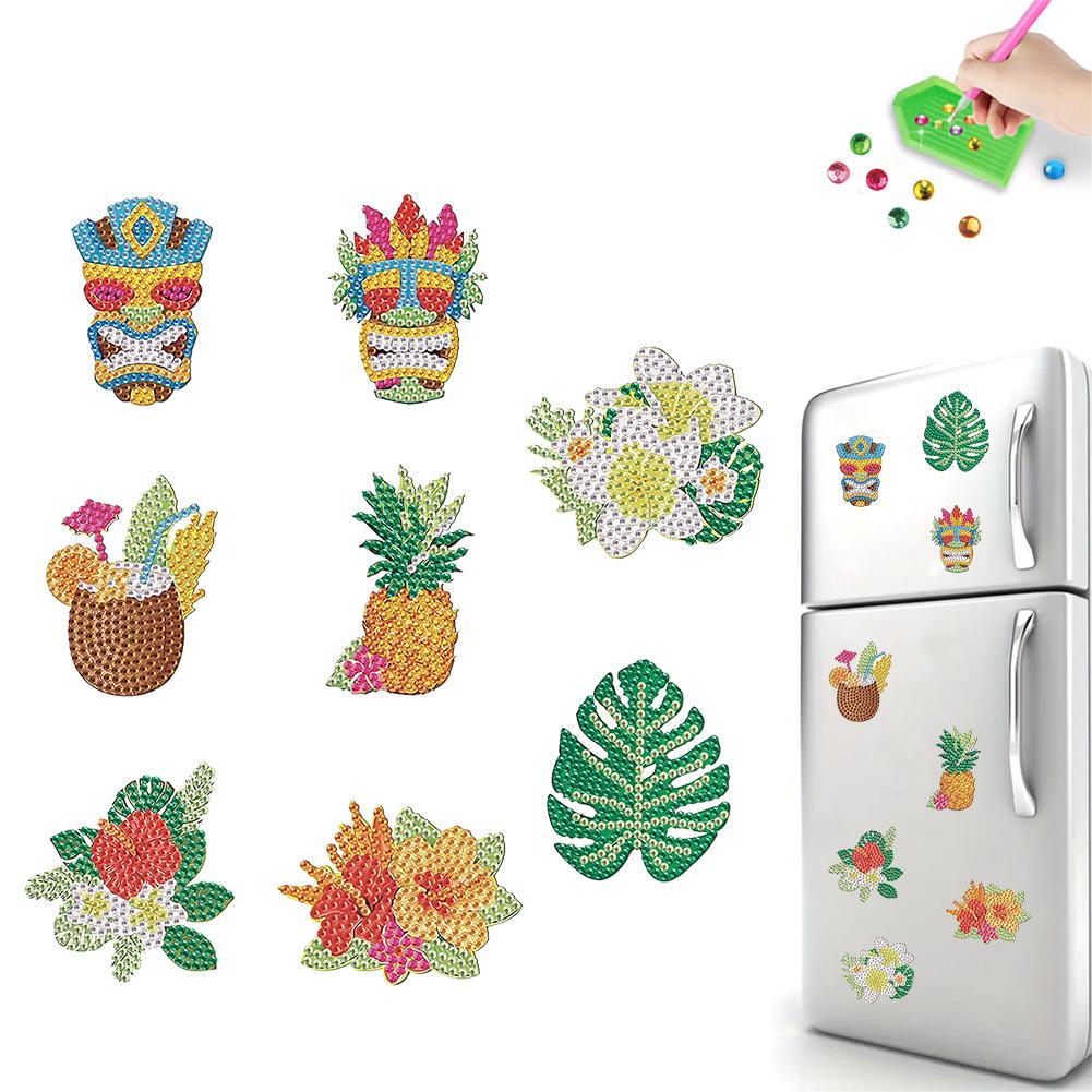 8pcs 2D/flat DIY Refrigerator Diamond Art Magnets Magnetic Diamond Art Decor Crystal Art Craft for Adults Beginners Home Decors