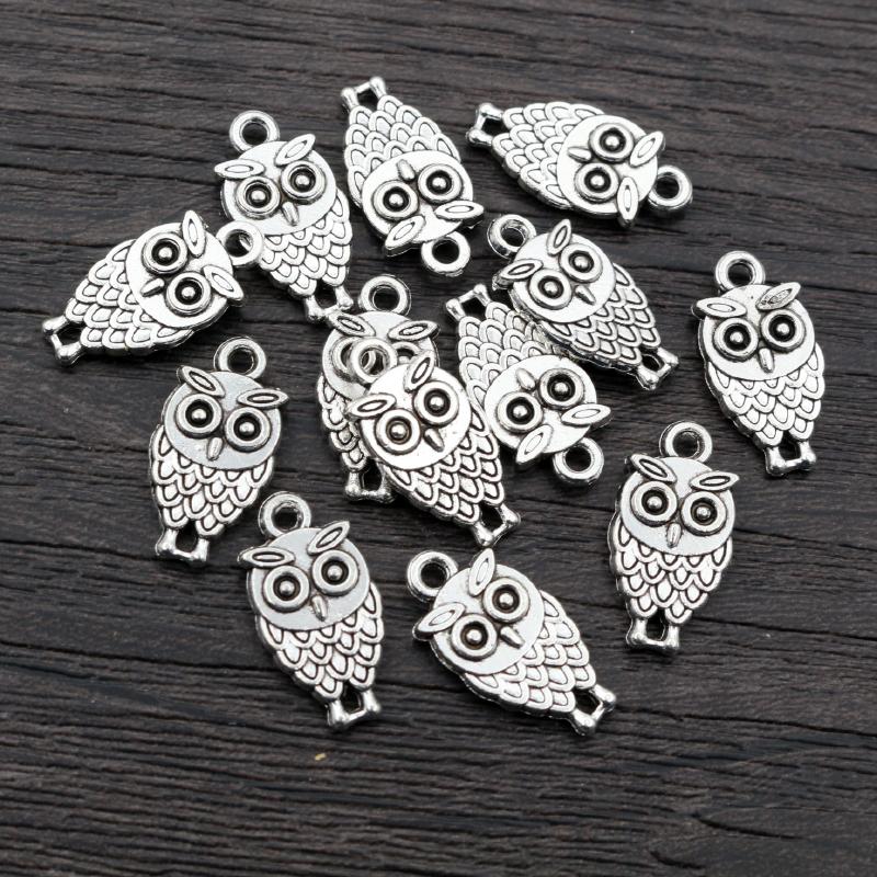 30pcs 15x8mm 19x10mm Antique Silver Plated Bronze Owl Handmade Charms Pendant DIY Jewelry Findings for bracelet necklace