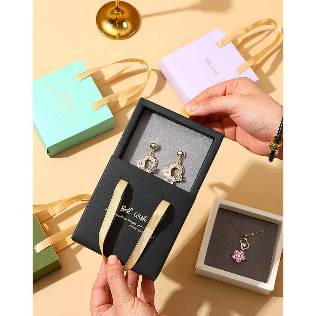Portable Drawer Organizer Sliding Case with Ribbon Handle Necklace Earring Jewelry Box Packaging Boxes for Women Girls