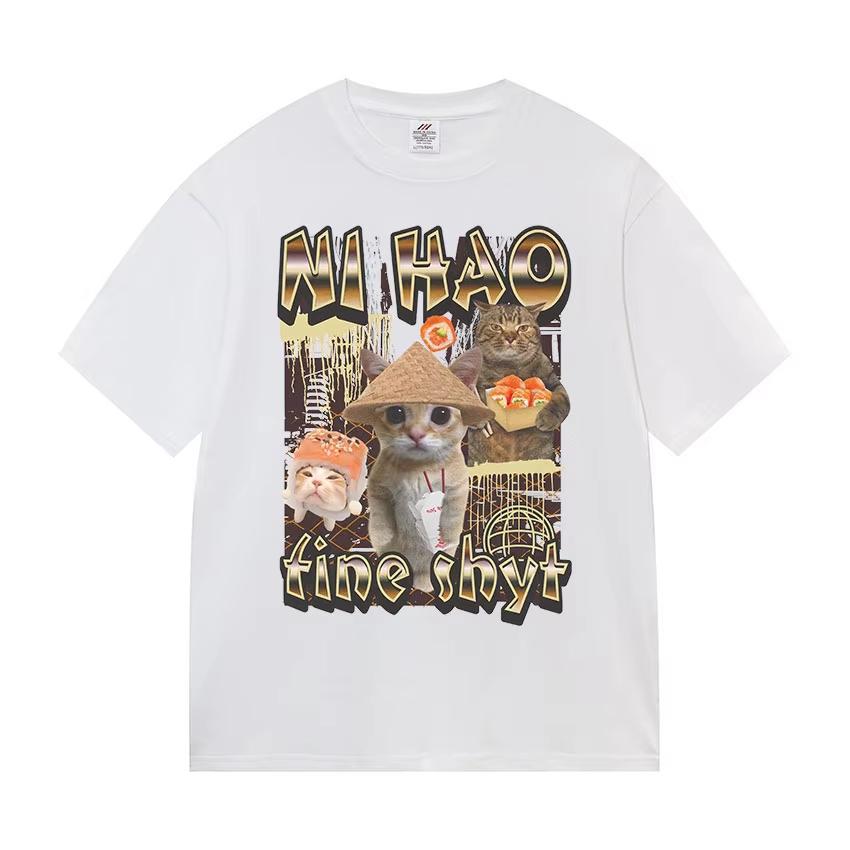Funny Cat Graphic Print T Shirt Gang Cat Cool Hip Hop Short Sleeve Tshirts Mens Vintage High Quality Oversized Cotton Tees Top