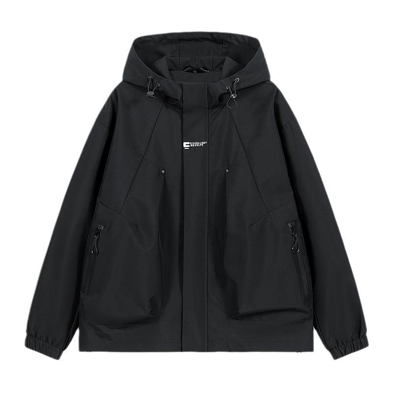 Мужская куртка куртка осень инструментальная уличная трендовая куртка с капюшоном водонепроницаемая ветрозащитная одинарная куртка куртка S чёрный