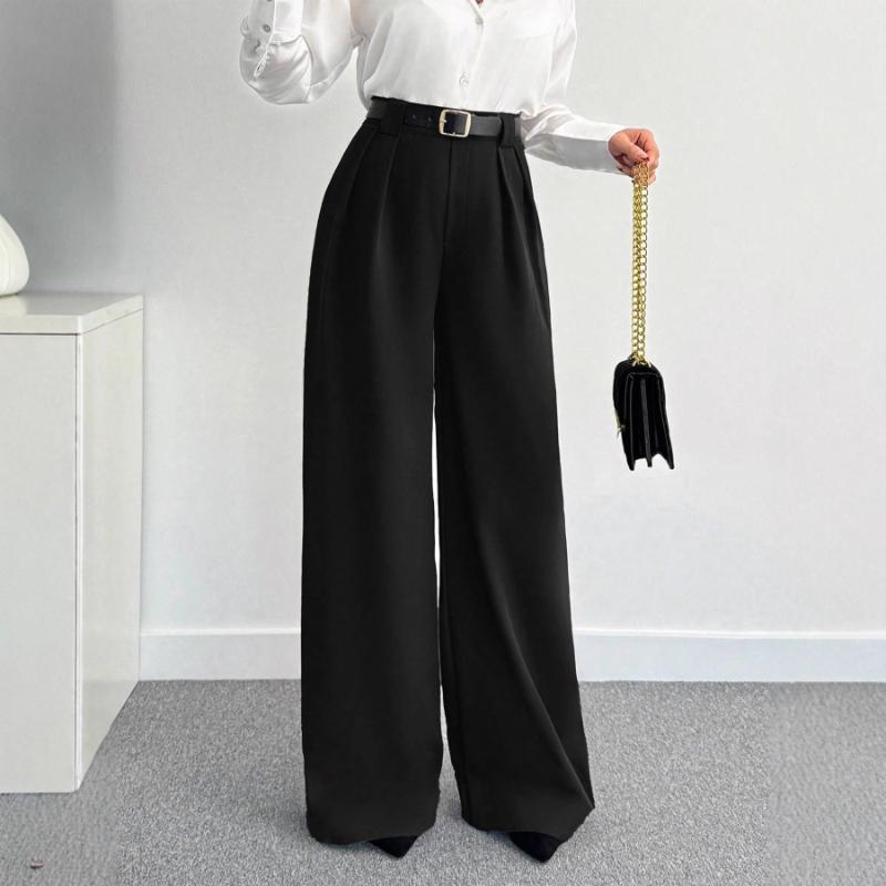 Women's High Waisted Wide Leg Pants Floor-length Suit Pants Loose Solid Color Commuting Elegant Pants