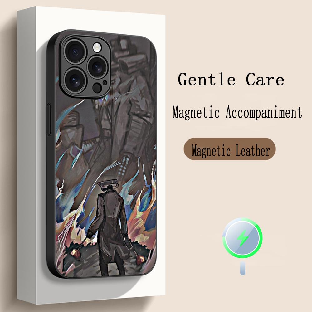 Anime Skibidi TV hot poster pattern Phone Case For iPhone 17 16 15 14 13 12 Plus Pro Max High-end Luxury Magsafe Sheepskin