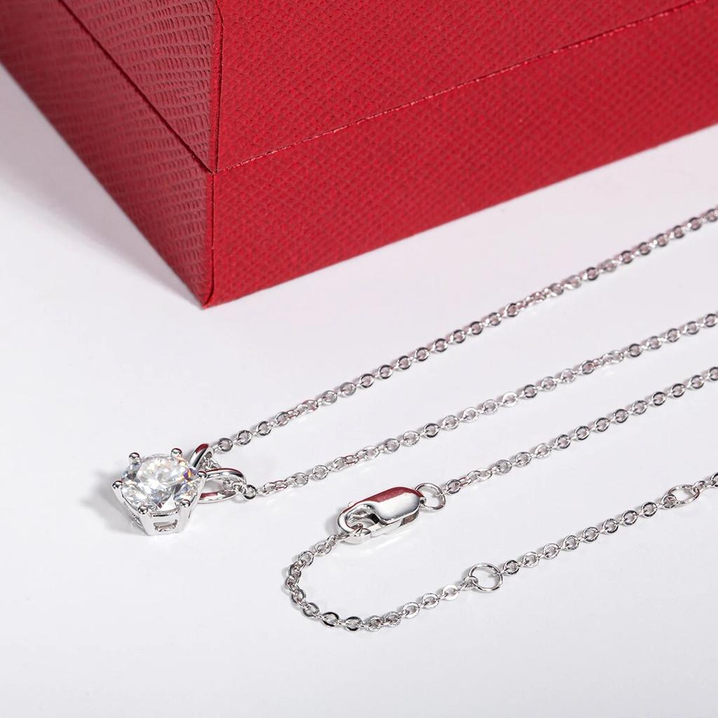 Collier con Pendente Diamante Moissanite 1 Carato Colore D Oro Massiccio 14K Per Donna Con Certificato Gioielleria Fine