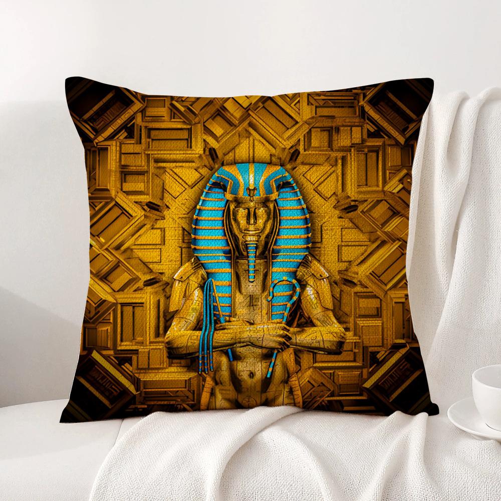 CCLOOCL Antikes Ägypten Anubis Kissenbezug Natürlicher Leinen Bio-Stoff Beidseitiger Druck Sofa Heimdekoration Atmungsaktiv