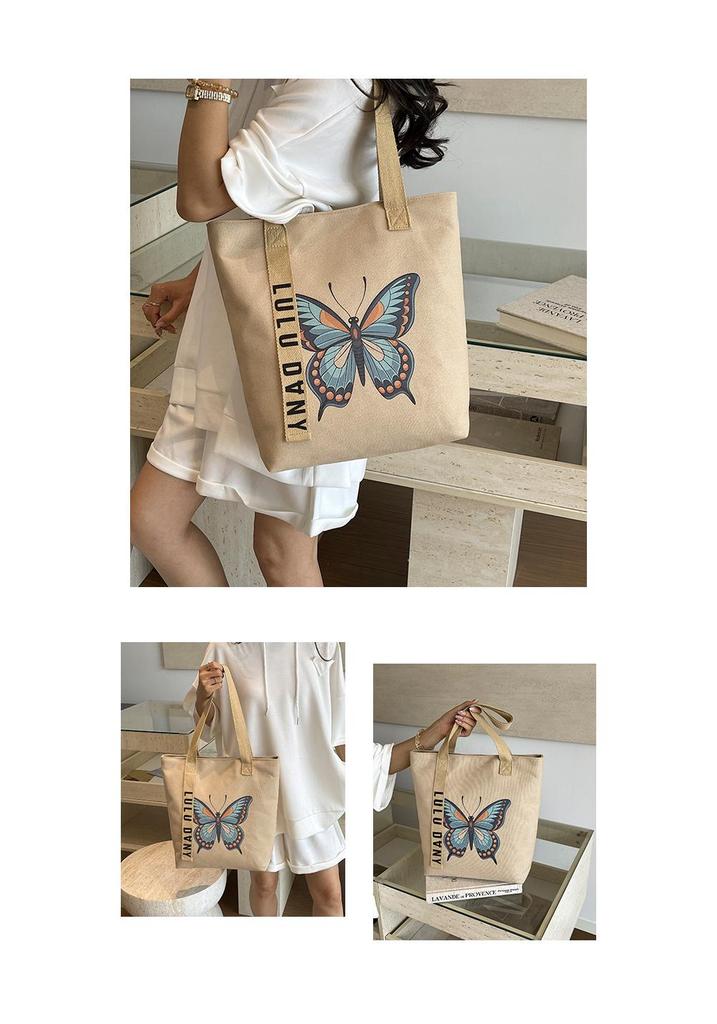 Women's Retro Butterfly Print Canvas Shoulder Bag - Stylish, Artistic, Large Capacity for Beach & Casual Use