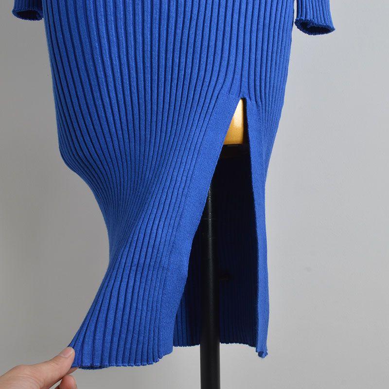 Western Style Gyaru Sexy One-Shoulder off-Shoulder Long Sleeve Knitted Dress Women Spring and Autumn Slim Fit Slimming Split Hip Skirt