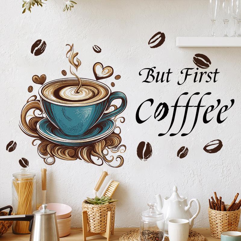 Coffee Cup English Wall Sticker Kitchen Bedroom Living Room Home Background Decoration Removable Sticker