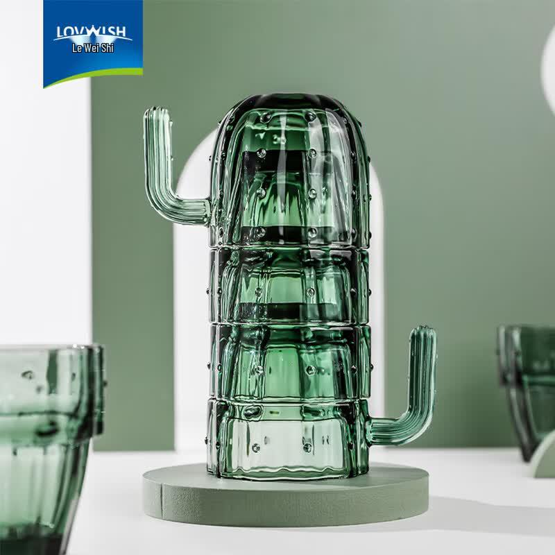 LOVWISH Cactus Double-Layer Glass Mug 4-Piece Set
