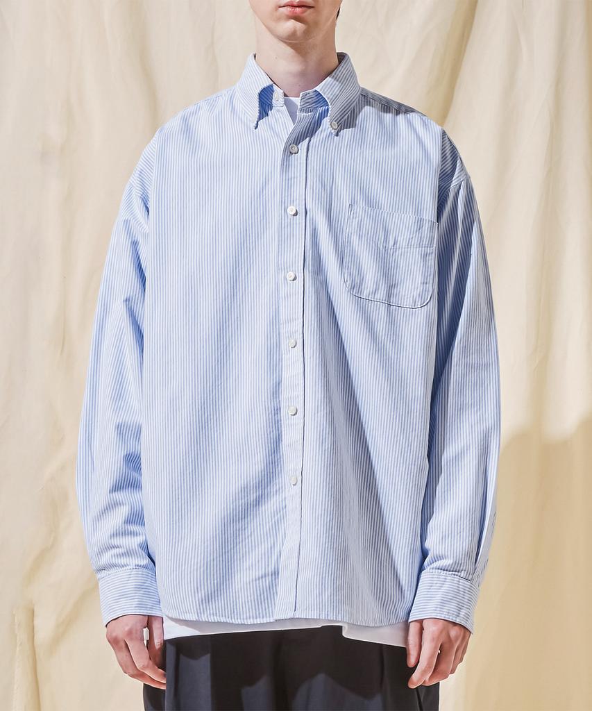 Bajal Vz Logo Big Oversized Oxford Stripe Shirt Sky Blue