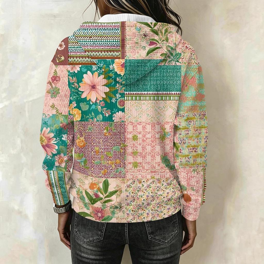 Women's Long Sleeve Color Block Print Pullover Hoodie with