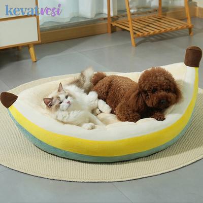 Kış Sıcak Kedi Yatağı Muz Şeklinde Kedi Uyku Yuvası Sevimli Evcil Hayvan Yatağı Kediler İçin Küçük Orta Boy Köpekler Ayrılabilir Yavru Kedi Yatağı Evcil Hayvan Malzemeleri