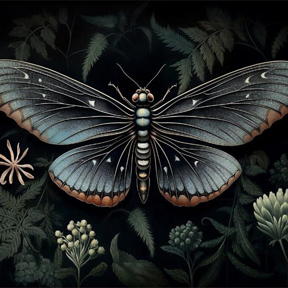 Forest Animals Butterfly Bat Plants Flowers Canvas Wall Art Nature Diamond Painting Decor Vintage Dark Skeleton Pumpkin Halloween