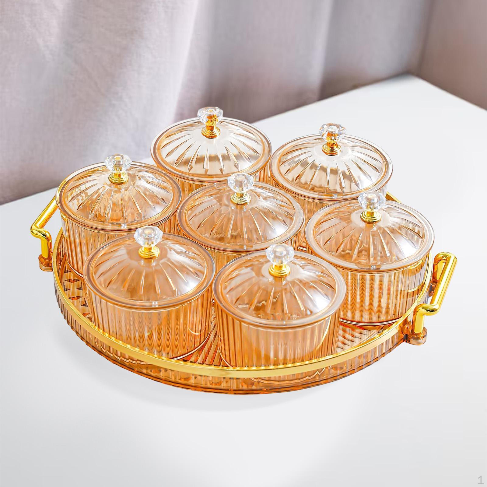 

7 Compartment Serving Tray for Snacks with Clear Covers And Bowls Clear Brown