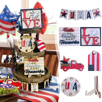 Dzień Niepodległości Drewniana Dekoracja Warstwowa Dekoracja Paletowa Miniaturowa Scena Dekoracja Domowa Retro Trójwymiarowy Drewniany Ornament