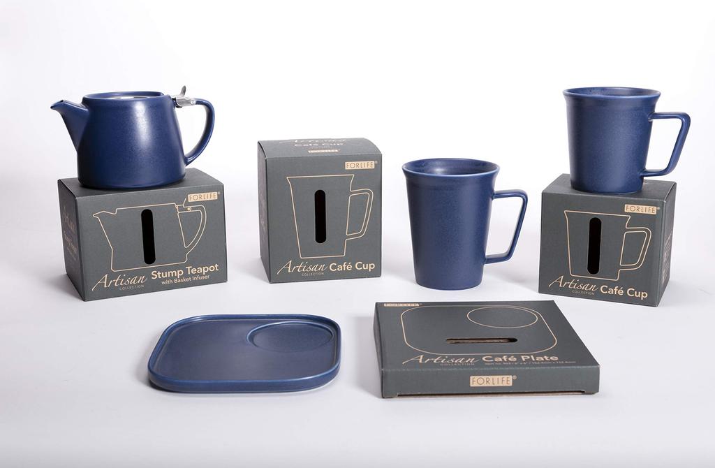 ForLife Ceramic Teapot, 530ml Capacity, 3-Cup Capacity, with Tea Strainer, Dishwasher Safe, Lid Secure, One-Handed Pour, Indigo Blue, Stamp Teapot,