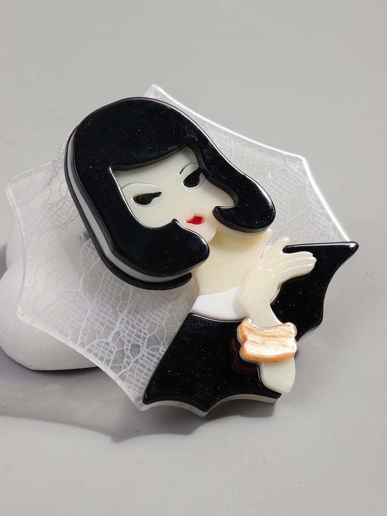 2025 Cool Girl with Short Hair Portrait Acrylic Brooches Pins Fashion Lady Resin Brooch for Women Party Dress Decorations