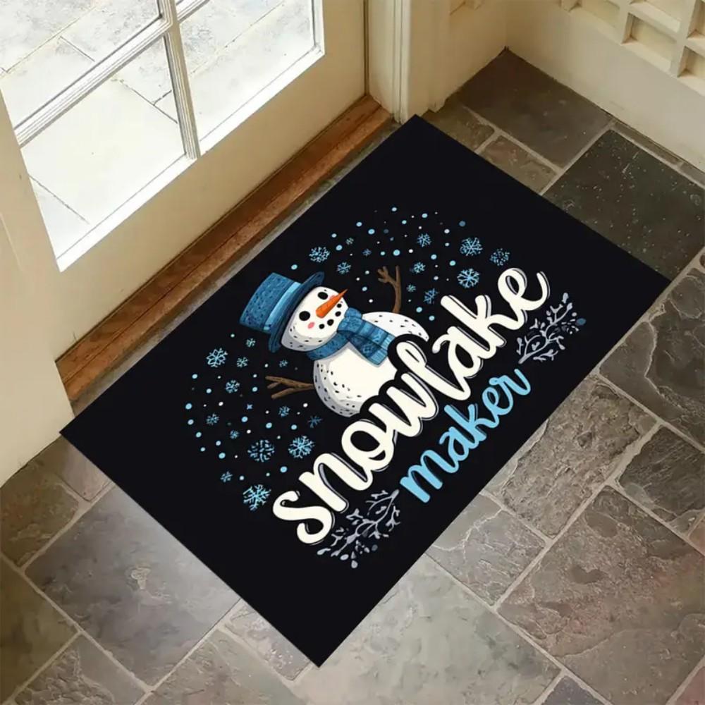 Velvet Christmas Snowman Snowflake Pattern Doormat, Thickened Wear Resistant for Entrance/Entrance/Kitchen/Bedroom/Living Room
