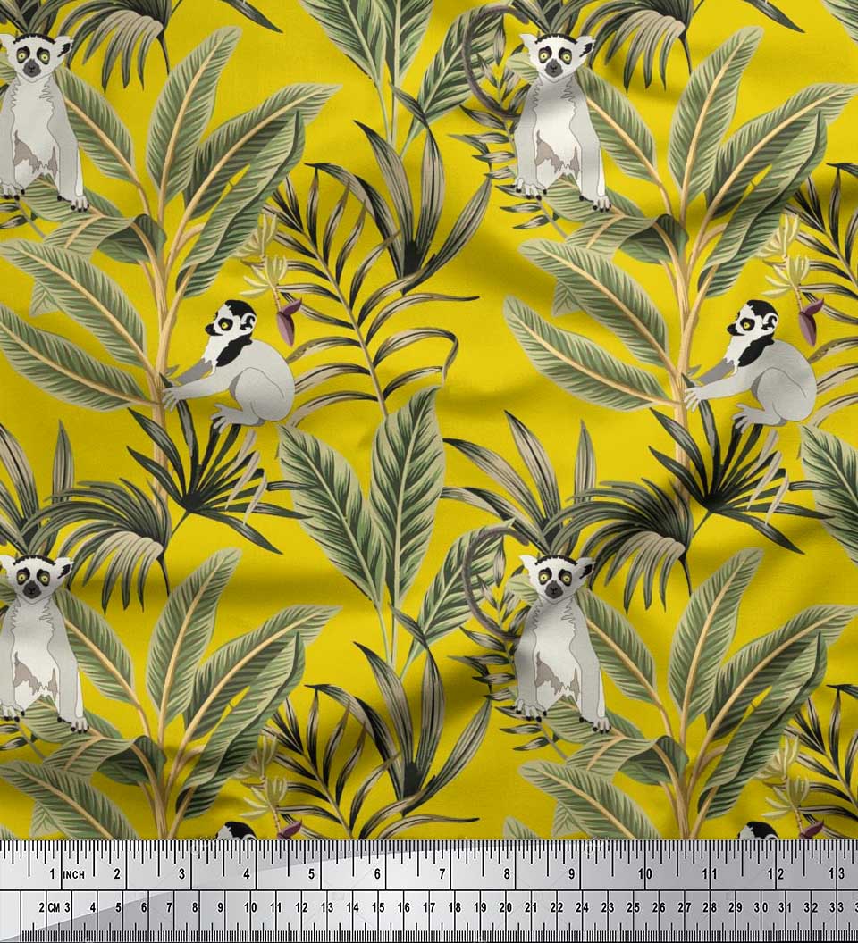 

Японська креп-атласна тканина Soimoi, листя та лемур, тканина з тваринами, 1 метр 42 дюйма 42 Inch Wide - Poly Crepe жовтий