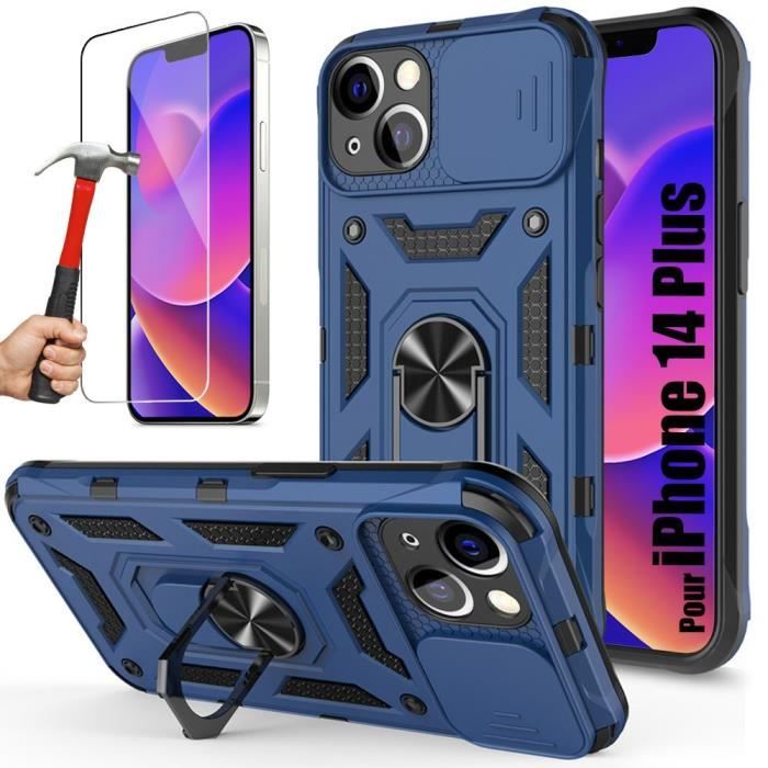 Coque - BOOLING - iPhone 14 Plus - Béquille 360° - 2 Verres Trempés - Protection Caméra