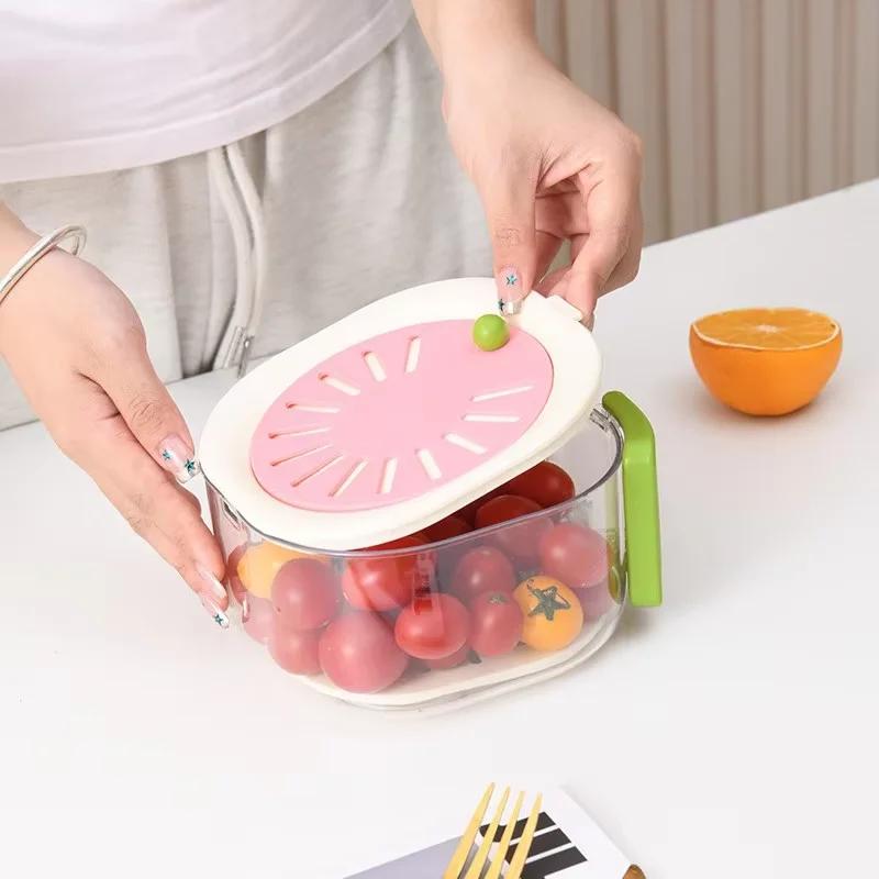 Fruit Drainer Basket - Hidden Folding HandleDust-Proof Drain Switch Expandable 2-In-1 Thickened Dewatering Dishwashing Basket