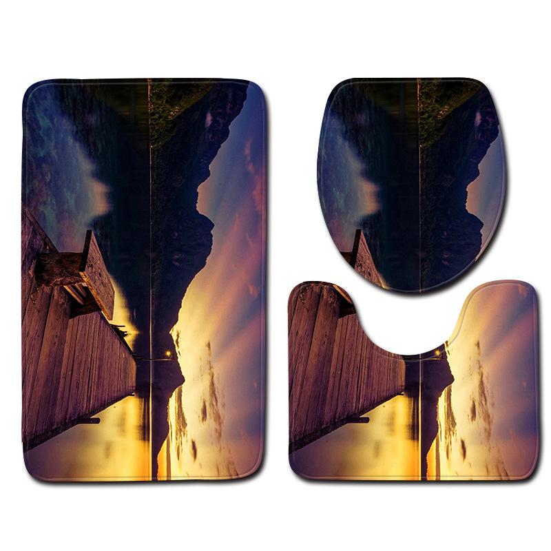 3D Landscape Bathroom Toilet Three-Piece Floor Mat Door Mat Bathroom Carpet