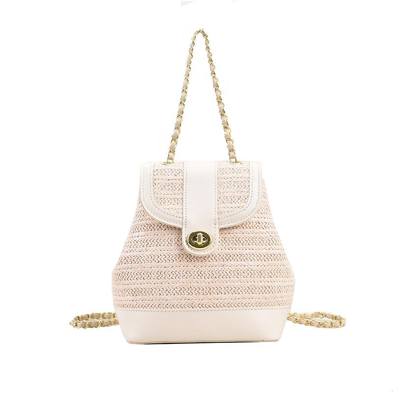 Модный повседневный отпускной стиль pu соломенная цепочка рюкзак нишевый универсальный Мори приморский пляжный универсальный маленький рюкзак