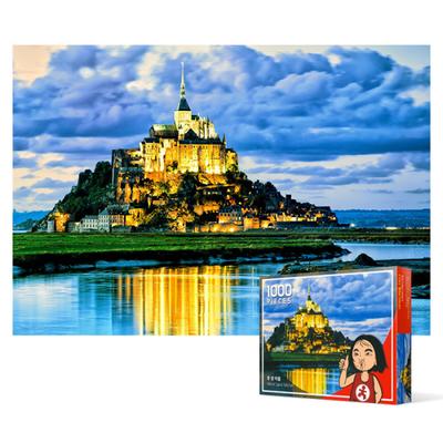 1000 Parçalı Yapboz - Mont-Saint-Michel Şatosu'nun Bulutlu Gökyüzü, popüler Kore yapbozu
