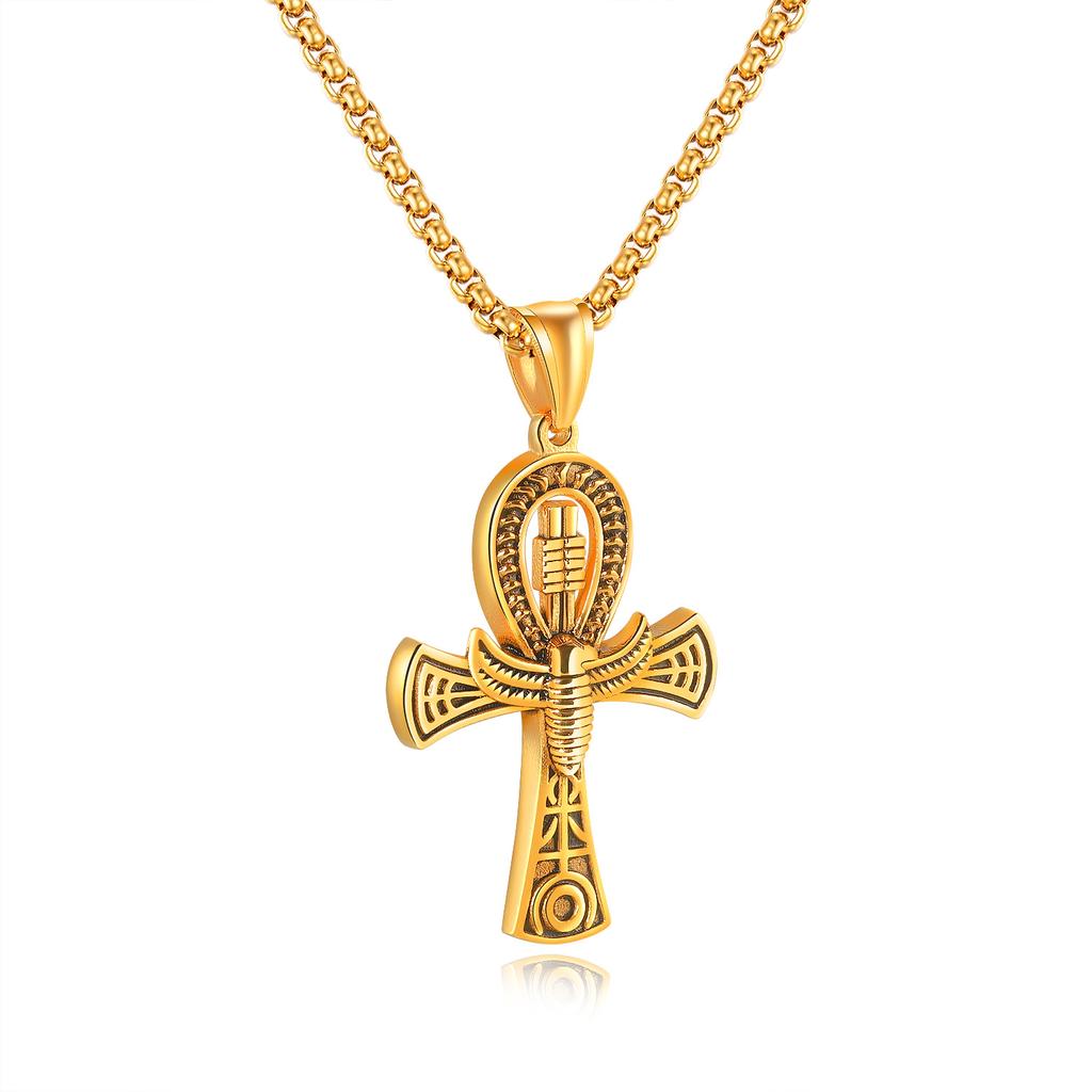 Gold Egyptian Anka Cross Hip Hop Hippop Couple Cool Handsome Necklace Pendant Bouncing Accessories