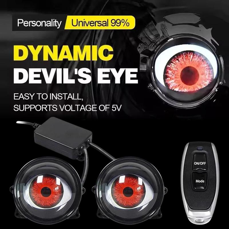 3D Car Devil Eyes LED Large Light 6/33 Mode Remote Adjustable Eye Pattern For Car Motorcycle Lens Headlight Universal 2PCS