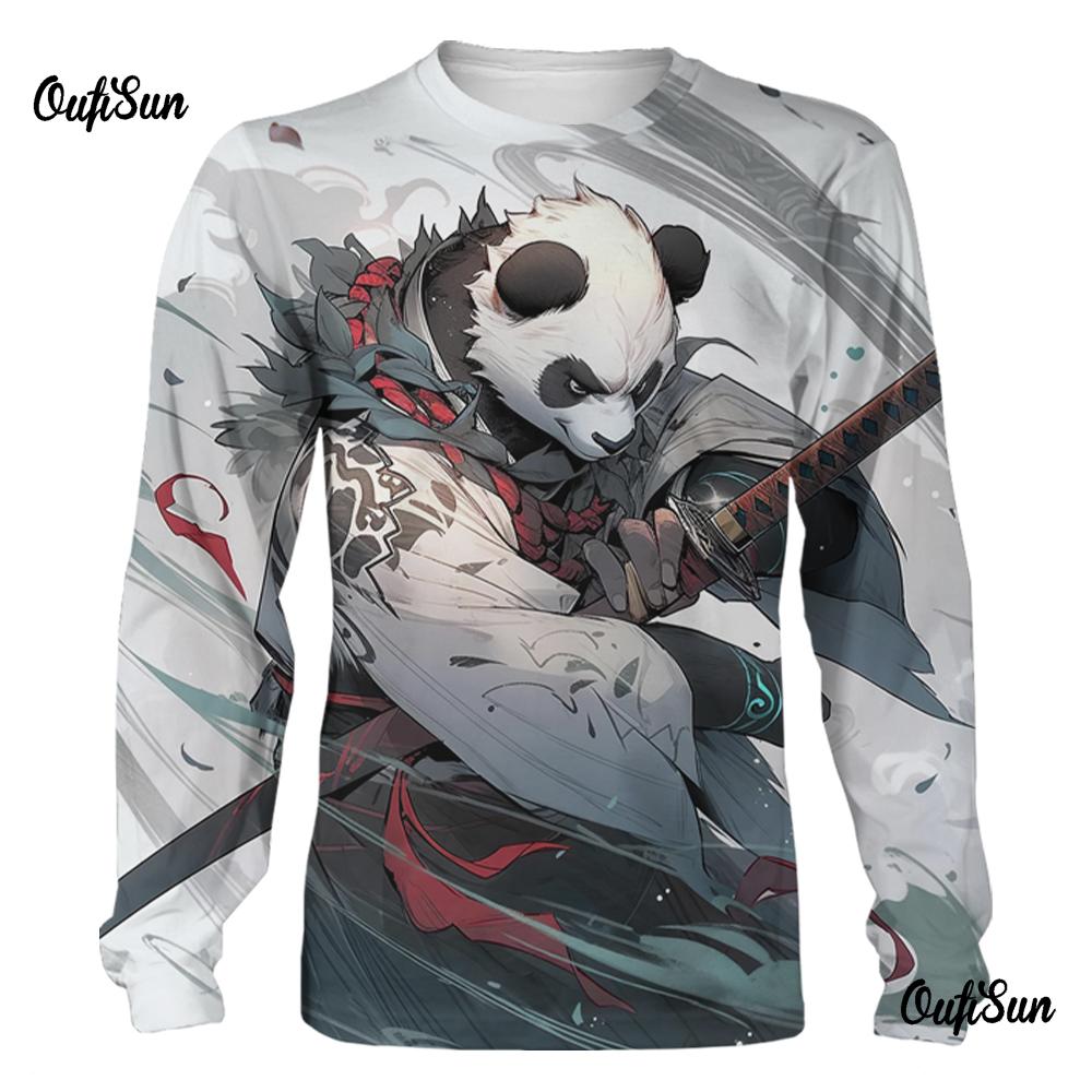 

Футболка с длинным рукавом и принтом панды, мужская футболка с 3D-графикой, с круглым вырезом, модные футболки с изображением животных, свободные уличные мужские футболки 6XL