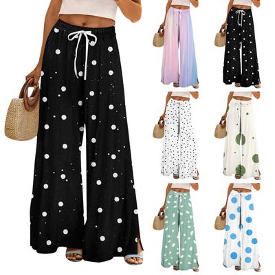 Women's Printed Wide Leg Pants With Pockets High Waist Drawstring Loose Casual Pants