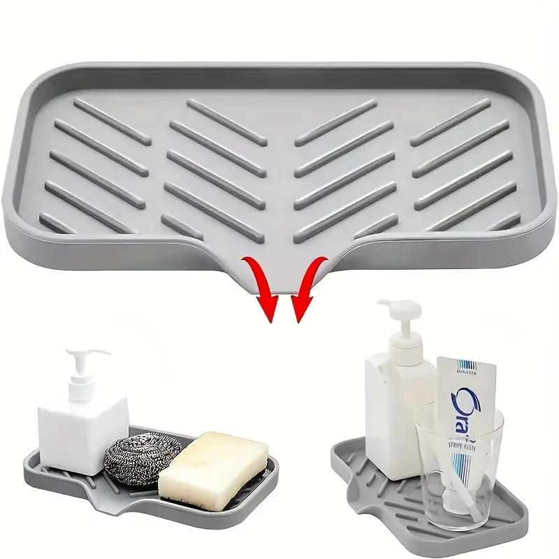 Silicone Faucet Mat Kitchen Sink Tray Soap Dispenser Sponge Drain Pad Sink SplashDrying Mat Countertop Storage Tray SoapTrayS