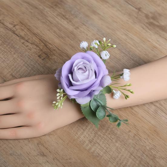 Suit Corsage Wedding Wristlet Band with Faux Pearl Embellished Simulated Roses Bride Groom Romantic Floral Accessories Prom Decoration